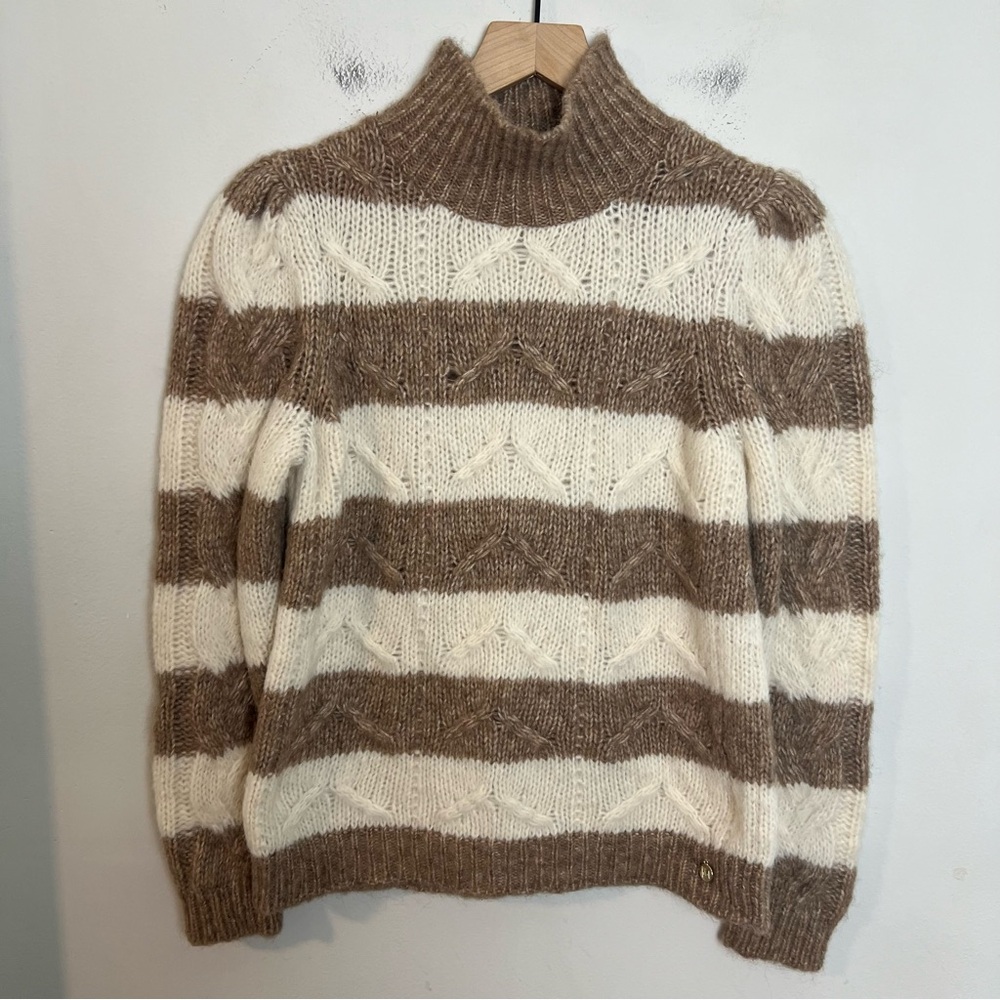 MILLY- Striped Mock Neck Sweater Fall Relaxed Staple Autumn Classic Winter
